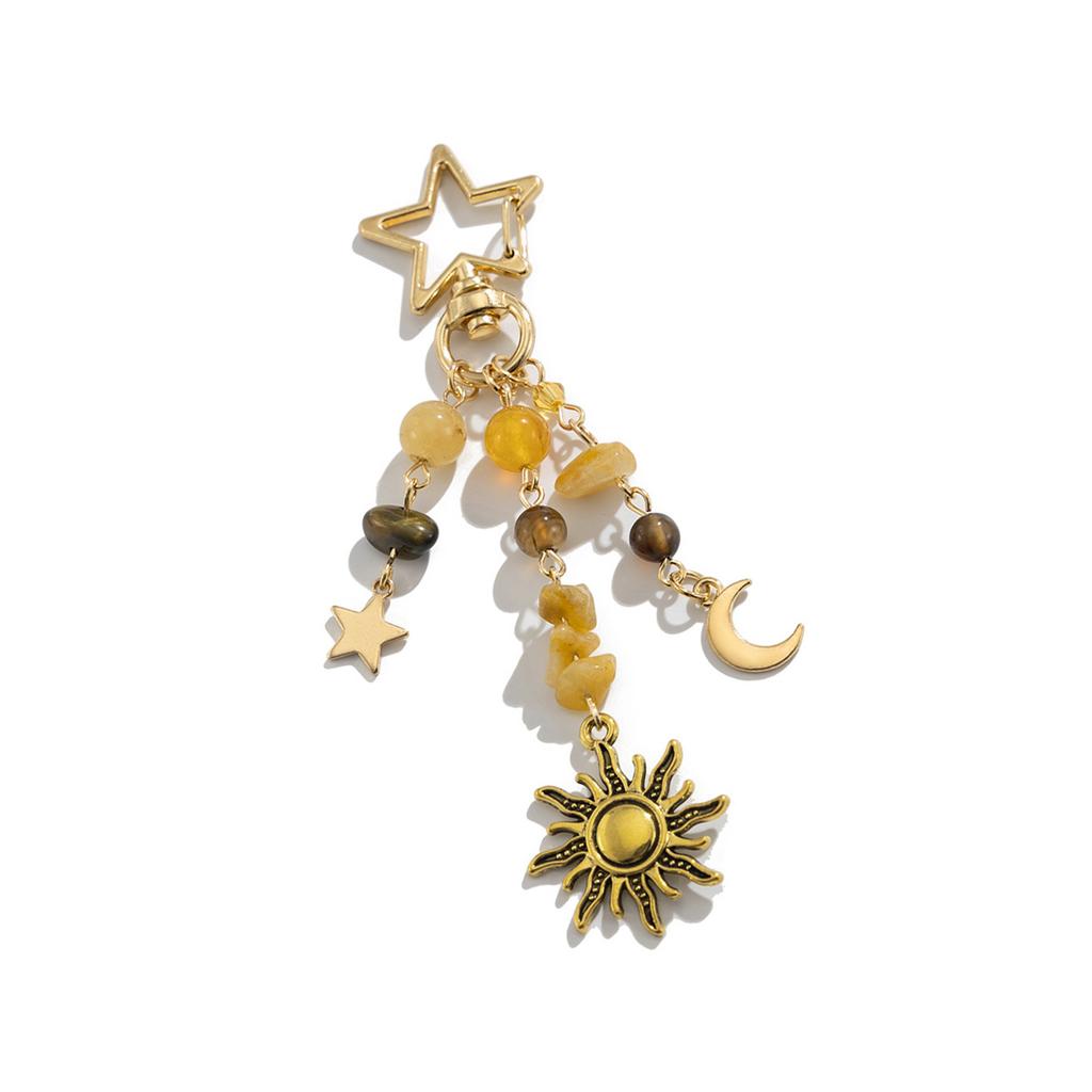 Süßer Geometrischer Stern Mond Schlüsselanhänger Anhänger für Frauen Mädchen Bunte Perlen Taschenanhänger Schmuck Modisches Accessoire