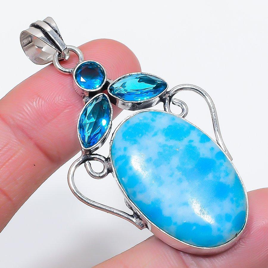 

Натуральный ларимар, драгоценный камень топаз, ювелирная подвеска из стерлингового серебра 925 пробы, 2,44 m7p31