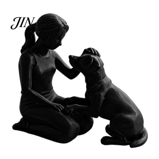 Jedinečná ručně vyráběná památka na mazlíčka 3D tištěná figurka dívky se psem, minimalistická dřepící socha pro domácí dekoraci, emoční dárek soustrasti, léčení