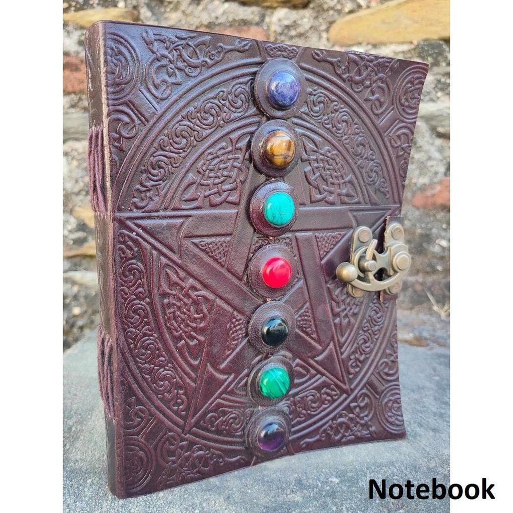 Vintage Leather Bound Seven Stone Journal Gift for Him Her Travel Notebook Sketchbook Diary Pentagram Star Therapy Selfcare Personal Diary