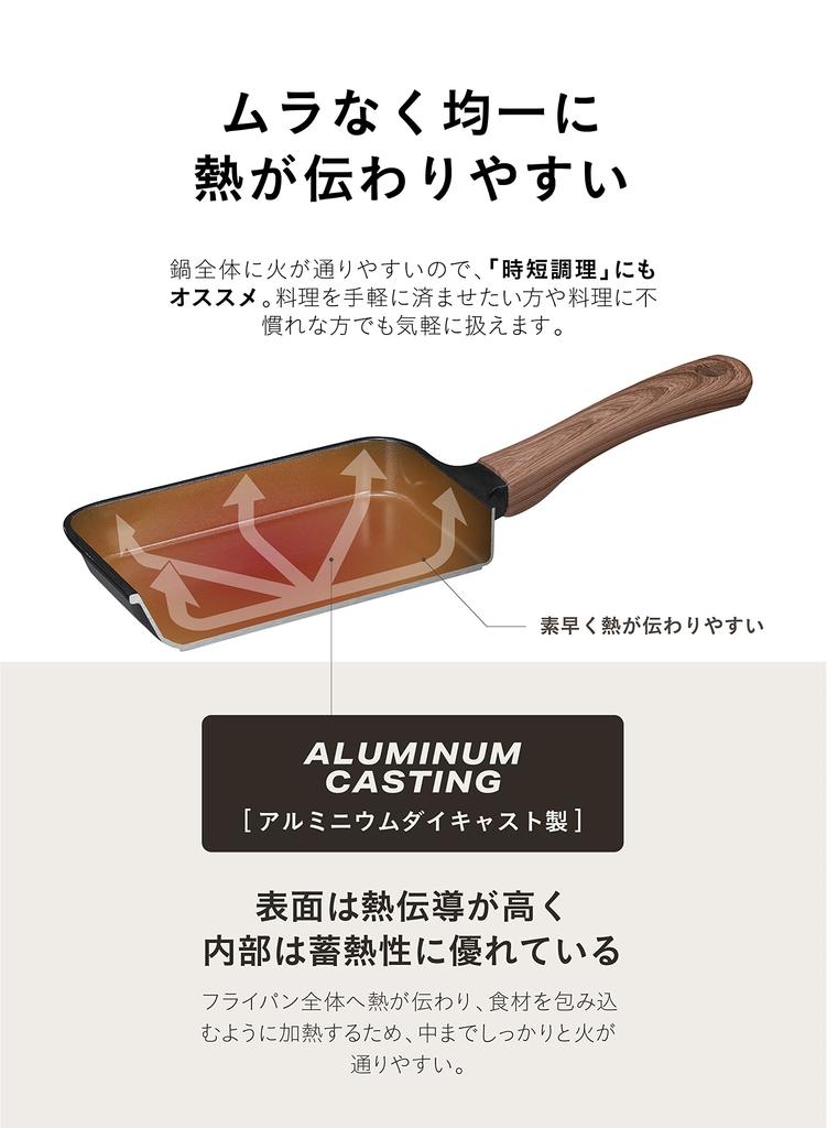 CB Japan Mini Tamagoyaki Frying Pan, 12x17cm, IH Compatible, Ceramic Coating, Wood-Look Handle, Black, MC Copan