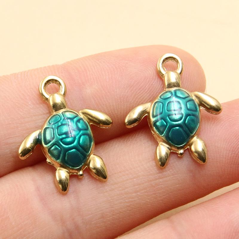 Stainless Steel Turtle Pendant with Inlaid Stone