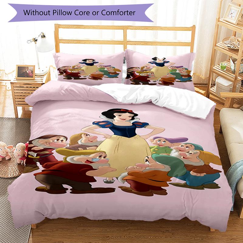 3pc Cinderella and Snow White Cartoon Children's Duvet Cover Set - Super soft (1*Duvet Cover + 2*Pillowcase, Without Core)