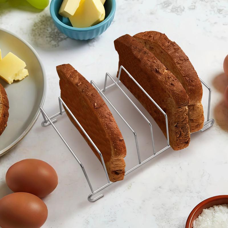 Stainless Steel Bread Rack 8 Slot Toast Organizer Rectangle Display Tool for Buffet Breakfast Kitchen Counter