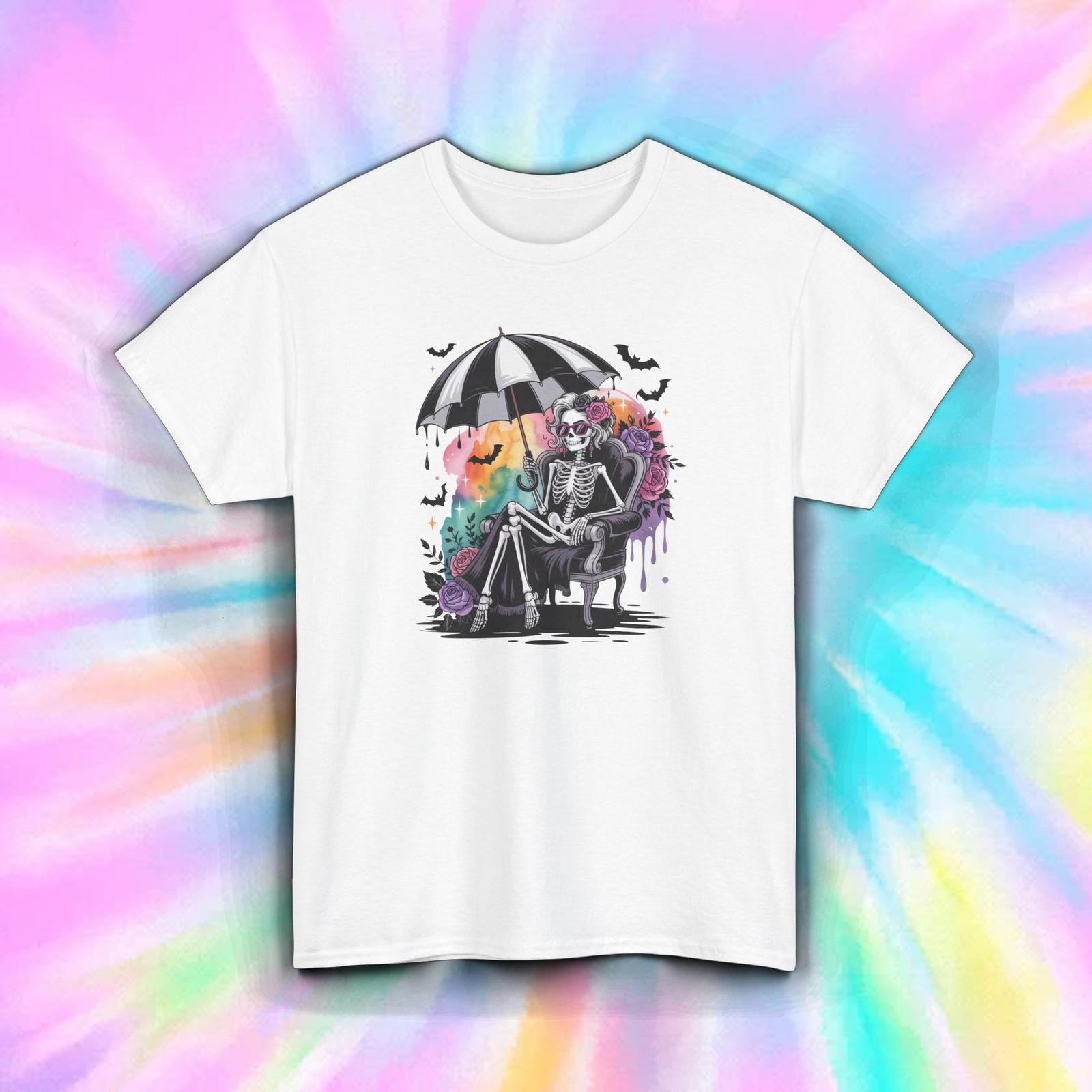 

Skeleton Umbrella Shirt | Gothic Halloween Rose Floral Vaporwave Aesthetic Tee 5XL різнокольоровий
