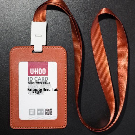 Youhe Genuine Leather ID and Business Card Holder with Lanyard - Custom Logo Printing Available