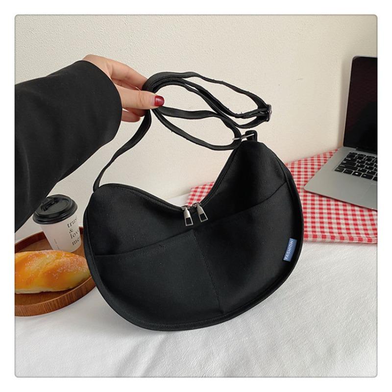 Large Capacity Canvas Bag Women's New Casual Shoulder Dumpling Bag Student Class Commuting Messenger Bag