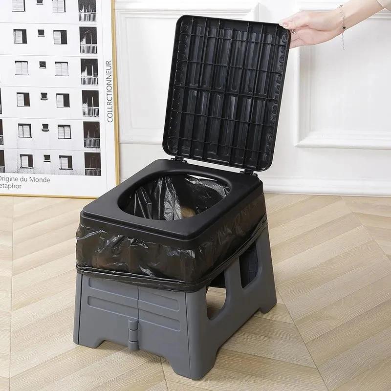 Portable Folding Toilet with Lid Foldable Outdoor Camp Toilet Multifunctional Outdoor Toilet Seat for Emergencies