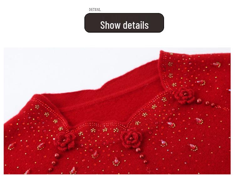 Year of the Rat Women's Thick Cashmere Sweater - Half-High Collar, Chinese Style, Plus Size, Red Winter Base Layer.