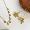 ZAKOL Retro Stainless Steel Star Cross Pendant Necklaces for Women Punk Gold Color Party Stacked Necklace Clavicle Chain