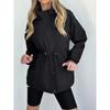 Women Hooded Windbreaker Jacket Drawstring Waist Snap Button Front Elastic Cuff Lightweight Outdoor Casual Waterproof JacketOuterwear