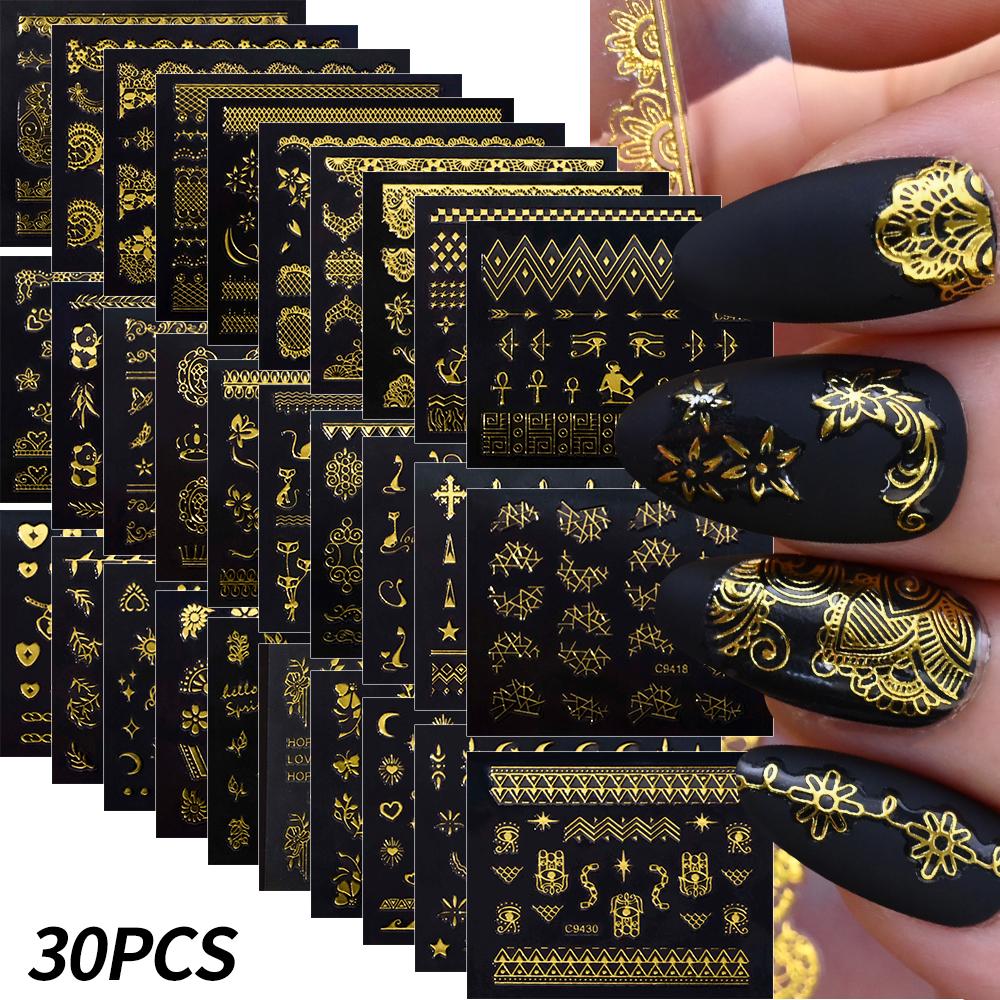 30 Stück Weihnachten Geprägt Glitzer 5D Nagelaufkleber 6*5cm Elch Schneeflocke Bär Schneemann Xmas Aufkleber Winter Maniküre Glitzer Aufkleber