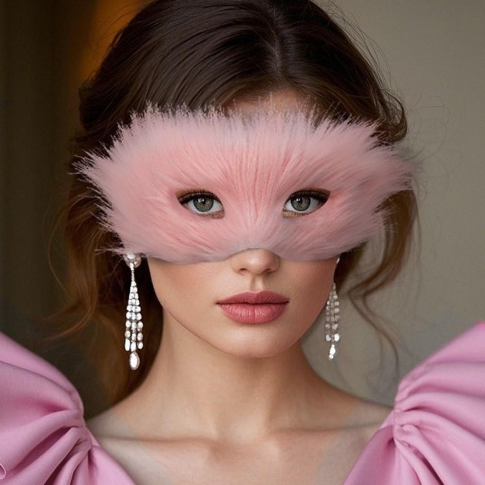 Long Furry Half Face Mask Cartoon Halloween Plush Mask Funny Plush Cat Mask  Cosplay Props