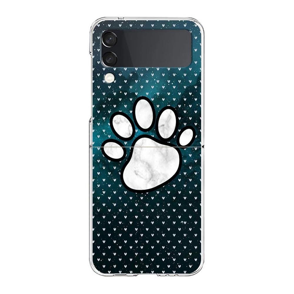 Dog Footprint Paw Cute Hard PC Phone Case For Samsung Galaxy Z Flip 5 4 3 Transparent Cover For Galaxy Z Flip 6 Shockproof Capas