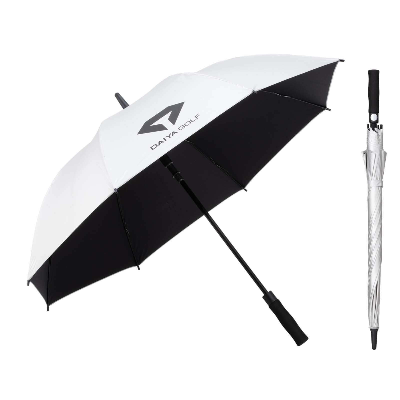 

DAIYA GOLF Diamond Golf И для солнечных, и для дождливых дней Открывается одним касанием Зонт-автомат от дождя и УФ-лучей, Серебристый, защита UPF50+, 99,9% защита, белый