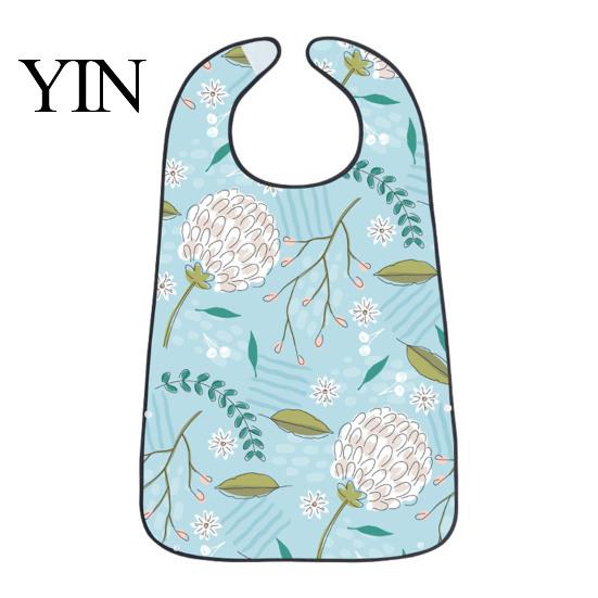 Leicht zu reinigendes Kleiderschutzschild für Erwachsene, Wasserdichte Latzschürze mit Blumenmuster für Senioren, Ältere Schützer, Esshilfe, Vollständige Abdeckung Mahlzeit