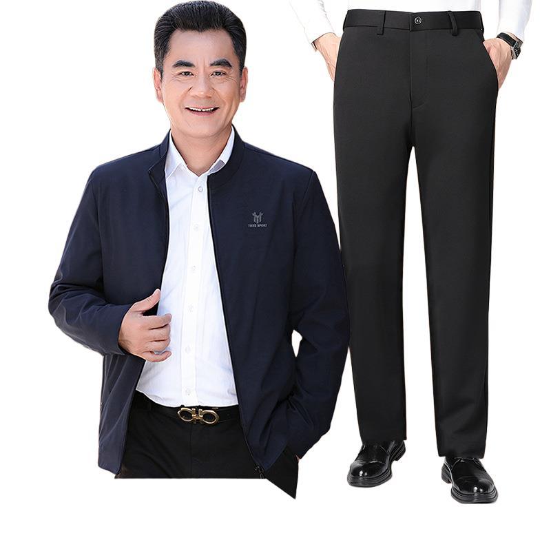 Dad Coat Spring and Autumn Middle-aged Men's Jacket Set In the Elderly 50 Autumn Clothes 60 Years Old 70 Clothes Thin