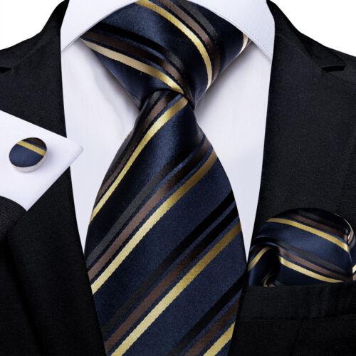 Dibangu Mens Silk Necktie Set Striped Paisley Solid Tie Pocket Square Cufflinks