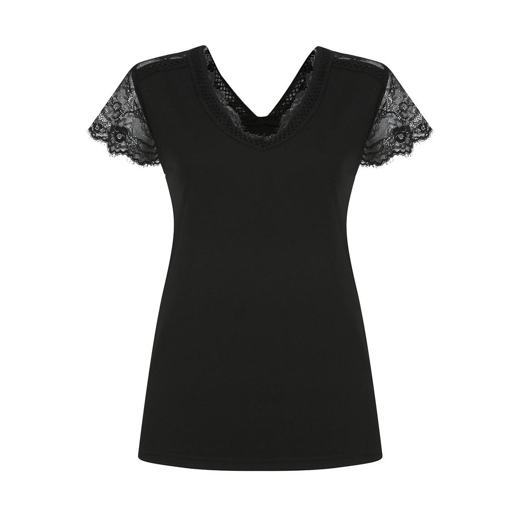 Women's Fashion Elegant V-neck Lace Printed Short Sleeve Casual Loose Cool Top