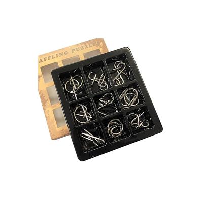 Origin 9-Piece Brain Teaser Set, Selectable Difficulty Level, Metal, Fun for Adults and Children, Educational Toy, Time Killer, Puzzle Ring Set