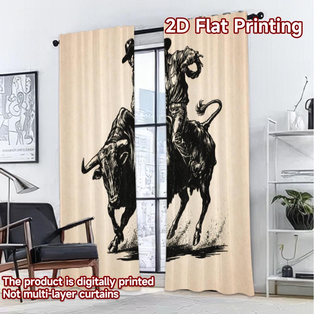 2D FLAT PRINTING 2pcs Curtains (Without Rod) Man Riding a Bull Chic Curtain Cloth Durable Polyester Curtains Easter Egg Hunt for