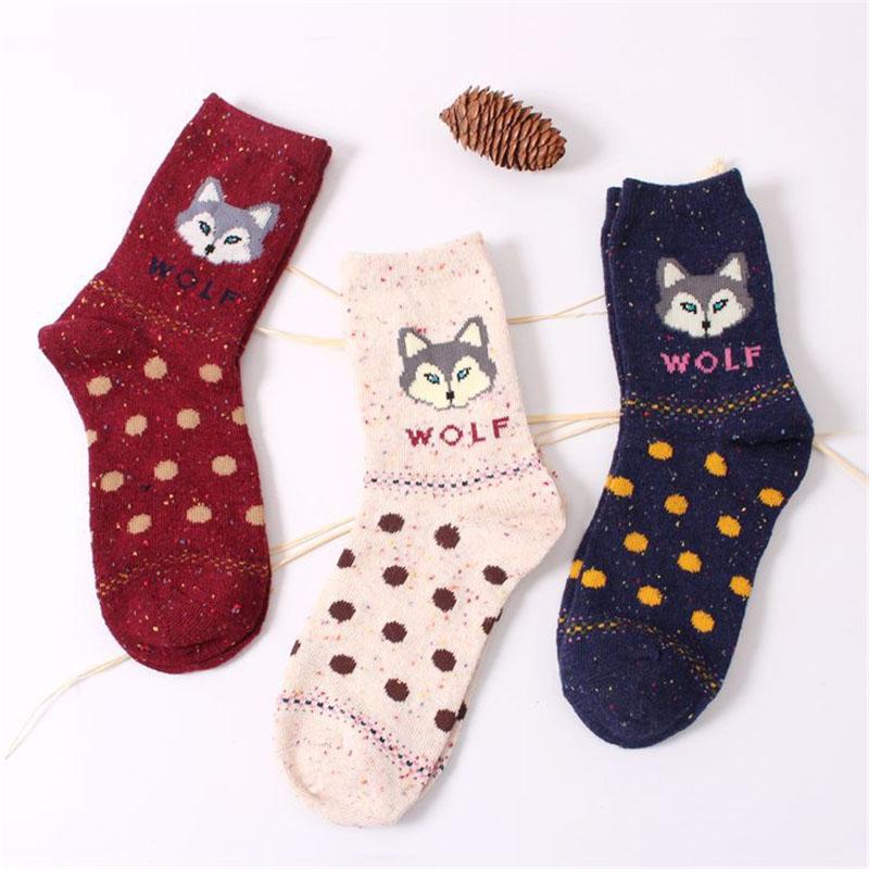 Koreanische Dicke Wolle Damen Mädchen Crew Socken Herbst Winter Von Harajuku Tier Fuchs Wolf Gestreifte Socken Lieblich Süß Weihnachten Dropship
