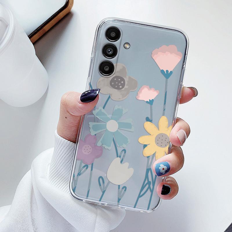 Transparent Case For Samsung Galaxy A24 A17 A16 A56 A55 A54 A06 4G Cover Cartoon Flowers Soft Clear Shockproof Funda Face Capa