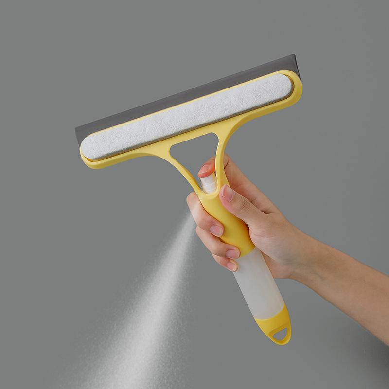 Multifunctional Glass Wiper with Integrated Water Spray Bottle, Silicone Window Cleaning Brush for Home & Car Glass