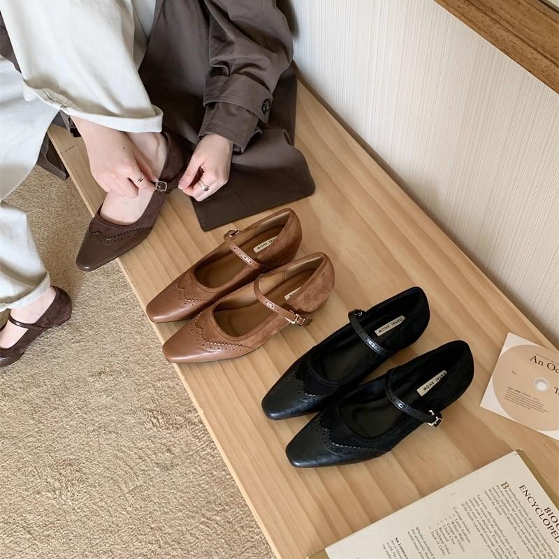 Square head word with Mary Jane single shoes versatile commuting with skirt shallow mouth with skirt personality gentle grandma shoes women