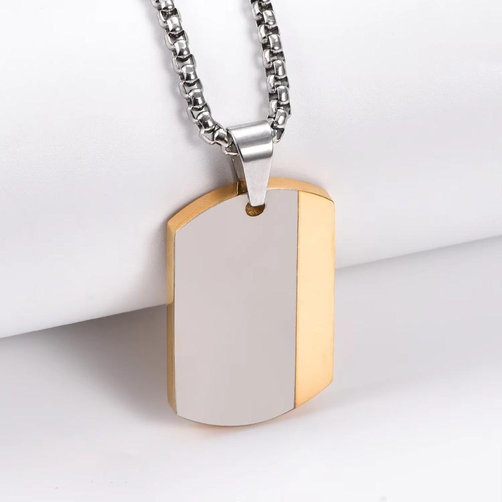 Blank Tag Men's Pendant Necklaces Stainless Steel Chain Necklace Square Pendant For Men and Women