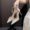 Fashion Bride Wedding Shoes Black White Satin Rhinestone Tassels High Heel Sandals Ankle Strap Women's 7/9CM Heels Sandalias De Mujer