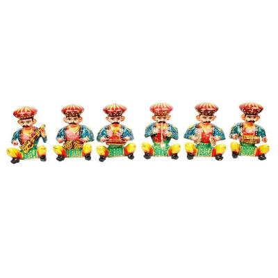 Rajasthani Ethnic Home Decor Handicrafts Items - Rajasthani 6 Piece Musician Bawla Set In Wood Hight 2"