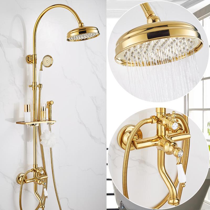 Tuqiu Gold Badezimmer Duscharmatur Set Chrom Badezimmer Regendusche Mischbatterie Poliertes Gold Messing Bad- und Duscharmatur Set