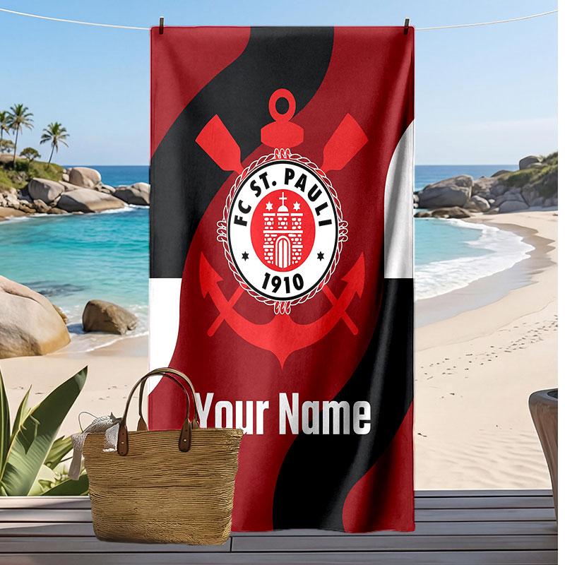 FC St. Asciugamano da Spiaggia Stampato Personalizzato Pauli Logo Calcio Supporto Nome Personalizzato Testo Asciugamano Assorbente Per Sport Viaggio Regalo Speciale