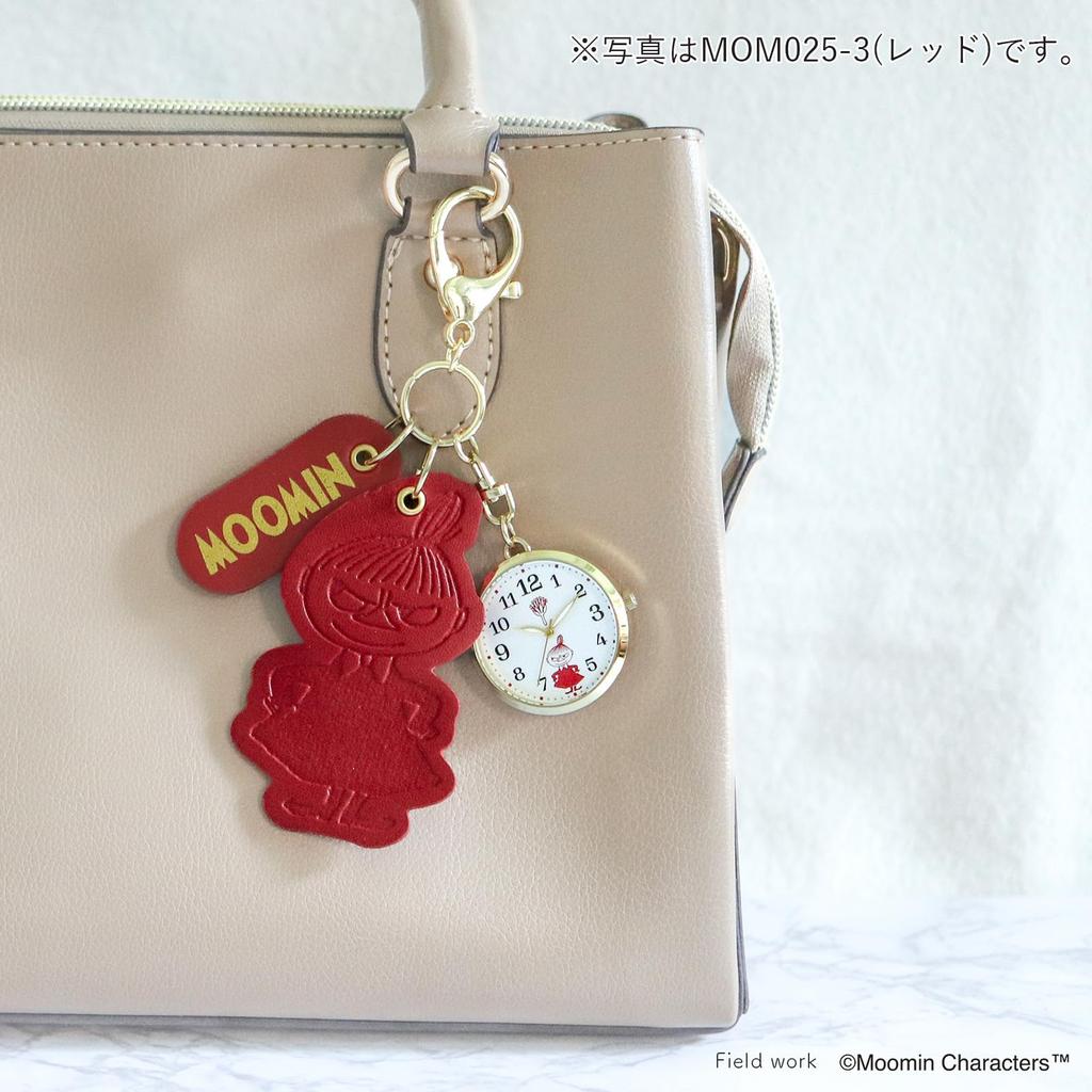 Fieldwork Women's Analog Pocket Watch with Moomin Keychain, Cute Bag Charm with Lobster Claw Attachment, Embossed Leather, KC Small, Gray, MOM025-2