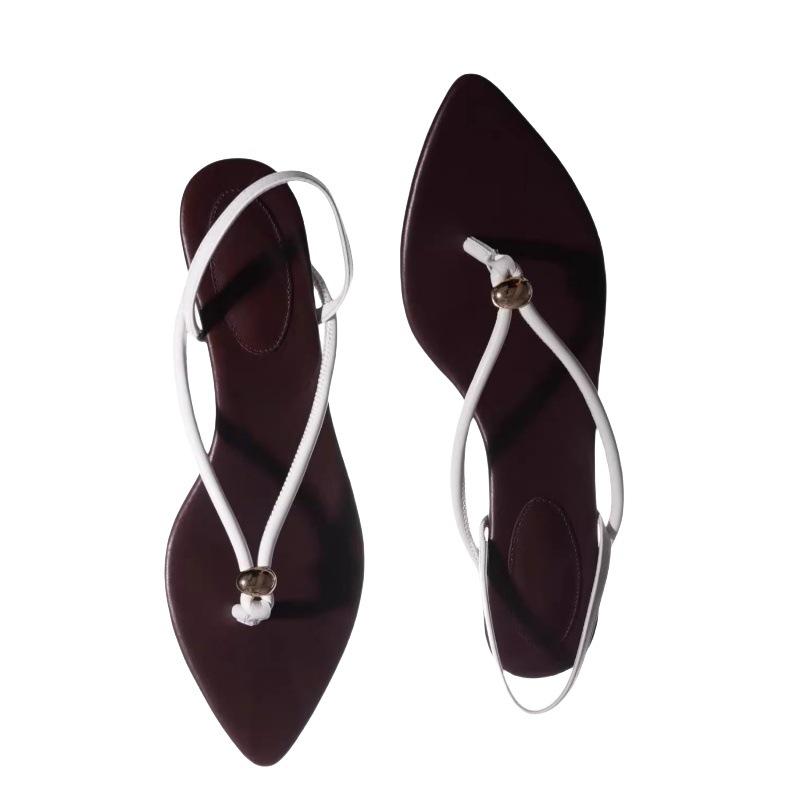 

Niche pointed open-toed herringbone pinch feet low-heeled cool slippers 2025 summer new thick-heeled wedge heel one-pedal sandals women 39 белый