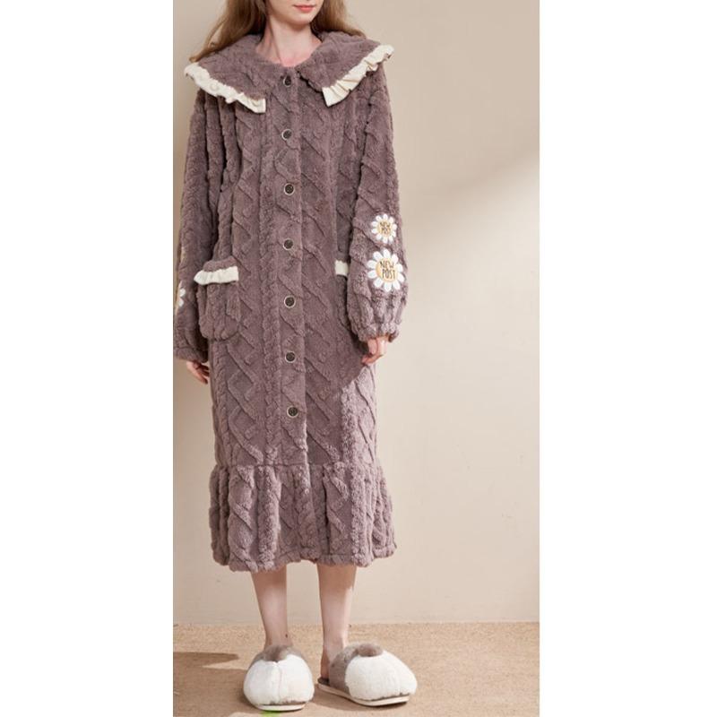 

Осенне-зимний халат на флисовой подкладке, симпатичный цветочный декор, средней длины, пижамный комплект, домашняя одежда, теплая и удобная одежда для сна XL