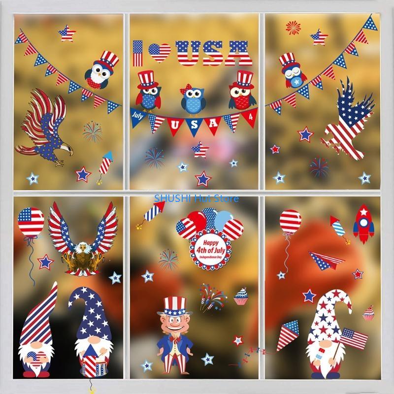 9 Sheets Independence Day Static Stickers Door Wall Window Clings Decals for Home Office Party Decoration D57B