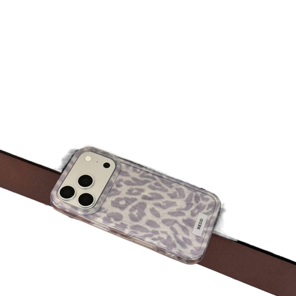 Korean-Style Grey Leopard Print Phone Case for Apple 16 Pro Max, Full Coverage, Also Fits iPhone 17/15 Pro