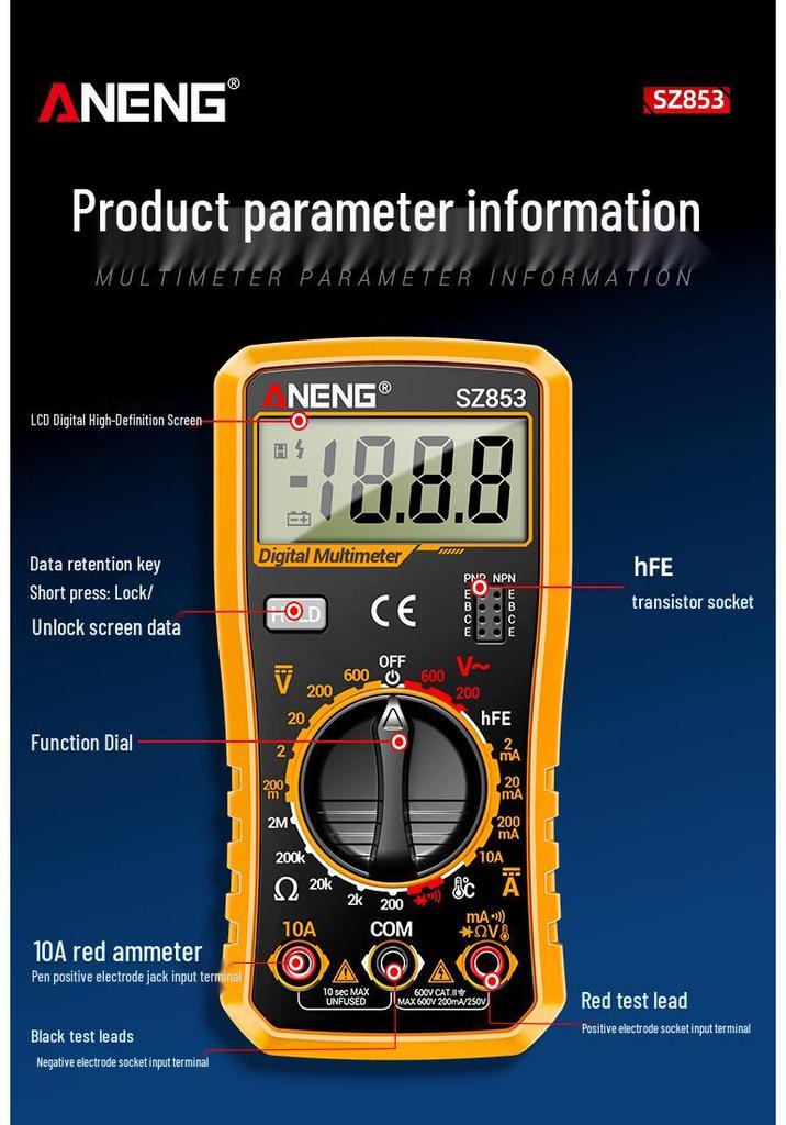High-Precision Digital Multimeter for Electricians: Multi-Function, Portable, Data Hold Feature