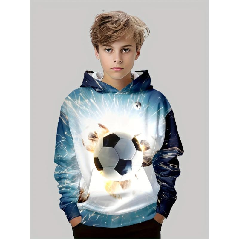 Autumn Winter 3D Football Printed Hoodies Fashionable Casual Warm Sports Long Sleeved Children's Boy Hooded Sweatshirts