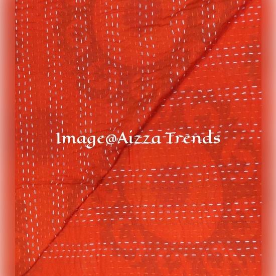 Aizza Trends Handmade Pure Cotton  Printed Kantha Quilt  - Traditional Look Bed Spread Kantha Gudri - Vintage Hand Stitch Gudri