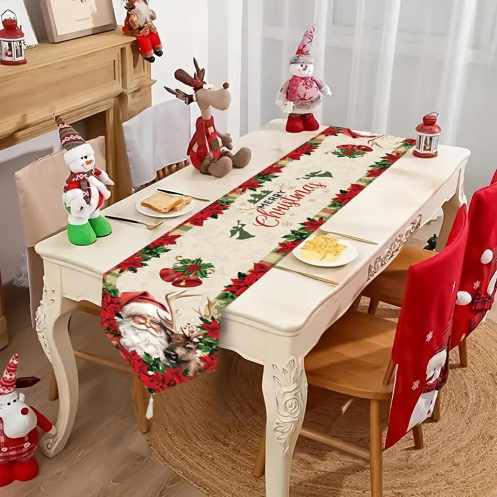 Christmas Runner For Table Long Soft Christmas Decorations Gingerbread Man Santa Claus Winter Table Runner For Winter Party