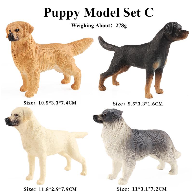 Oenux 4pcs Dog Animals Model Set Action Figure Rottweiler Shiba Inu Persian Cat Siamese Figurines Cute Education Toy Kids Gift