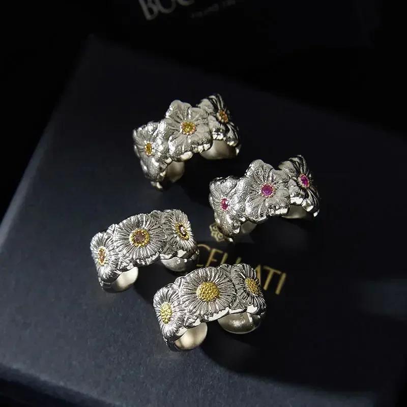 Exquisite Classic Series wire drawing craft Shiny Gardenia flower rings for women Copper plating Single Row crystal ring Zircon
