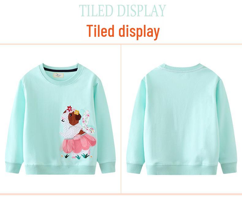 2025 Spring/Autumn Girls' Cartoon Cotton Sweatshirt with Round Neck
