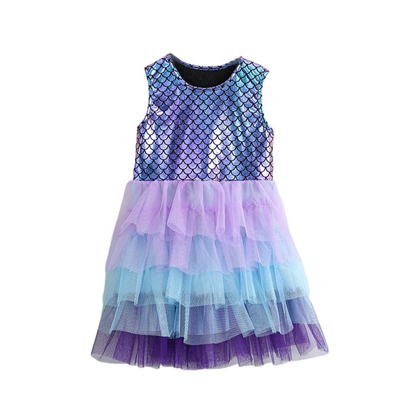 

Детское платье-юбка-пачка без рукавов с рисунком рыбьей чешуи, платье принцессы русалки 3-4T