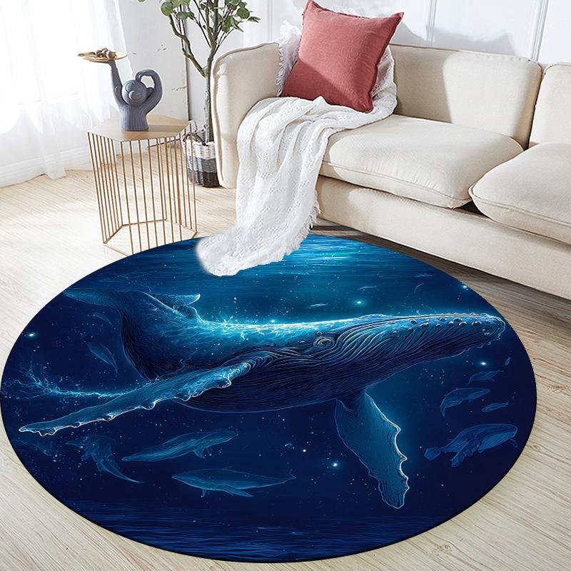 

Ocean Ship and Whale Round Area Rug,Carpet Rug for Living Room Bedroom Sofa Playroom Decor,Non-slip Floor Mat 80cmx80cm