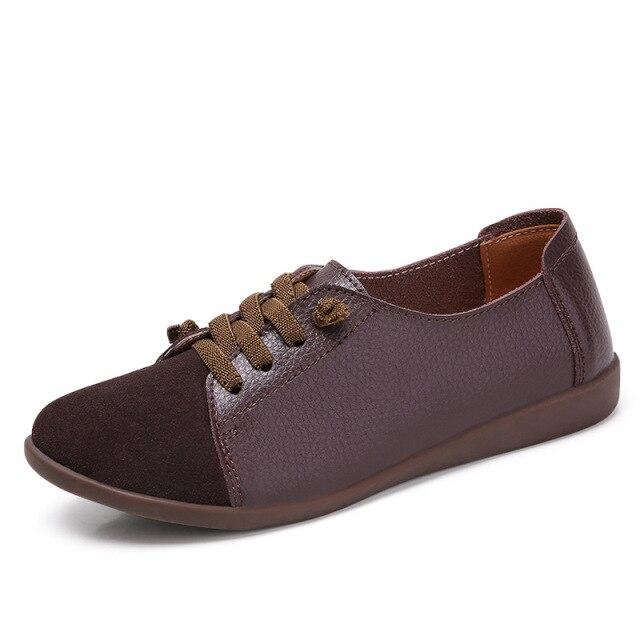 Leather Shoes Woman Spring Ladies Shoes Non-slip Flats Lace Up Sneakers Women Oxford Shoes Plus Size Moccains Ladies Shoes