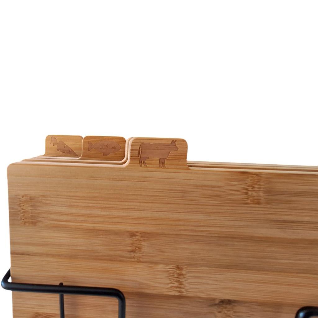 Bamboo Cutting Boards Set Of 4 Kitchen Boards + Steel Stand